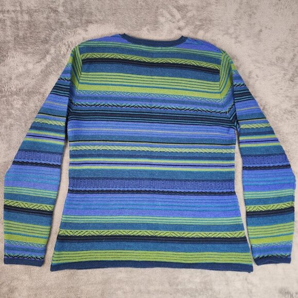Rare Vintage 90s Suri Baby Alpaca Sweater XL Bright Green Blue Stripe Peru Retro - Picture 4 of 8